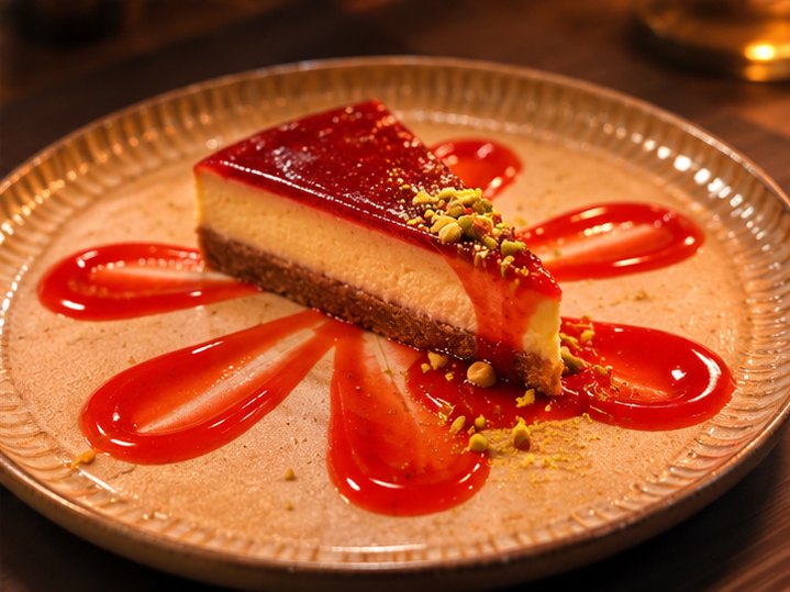 Cheesecake met frambozencoulis